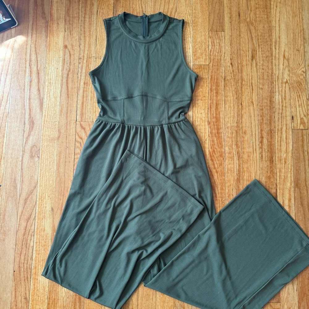 Cider Olive Green Wide Leg Short Sleeve Jumpsuit